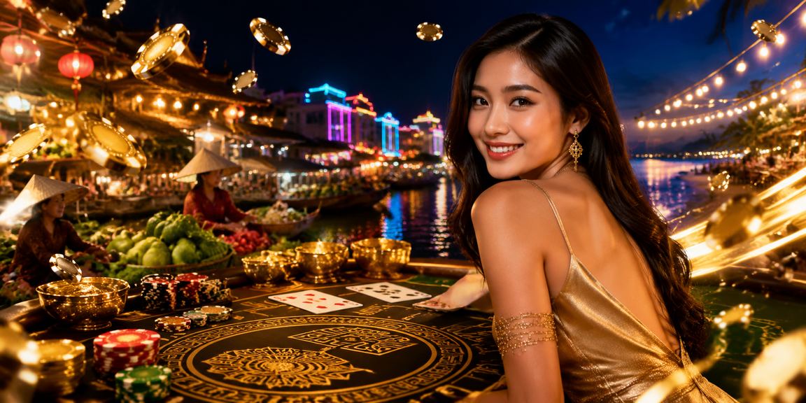 Không gian giải trí casino neon sôi động vùng đồng bằng sông Cửu Long về đêm