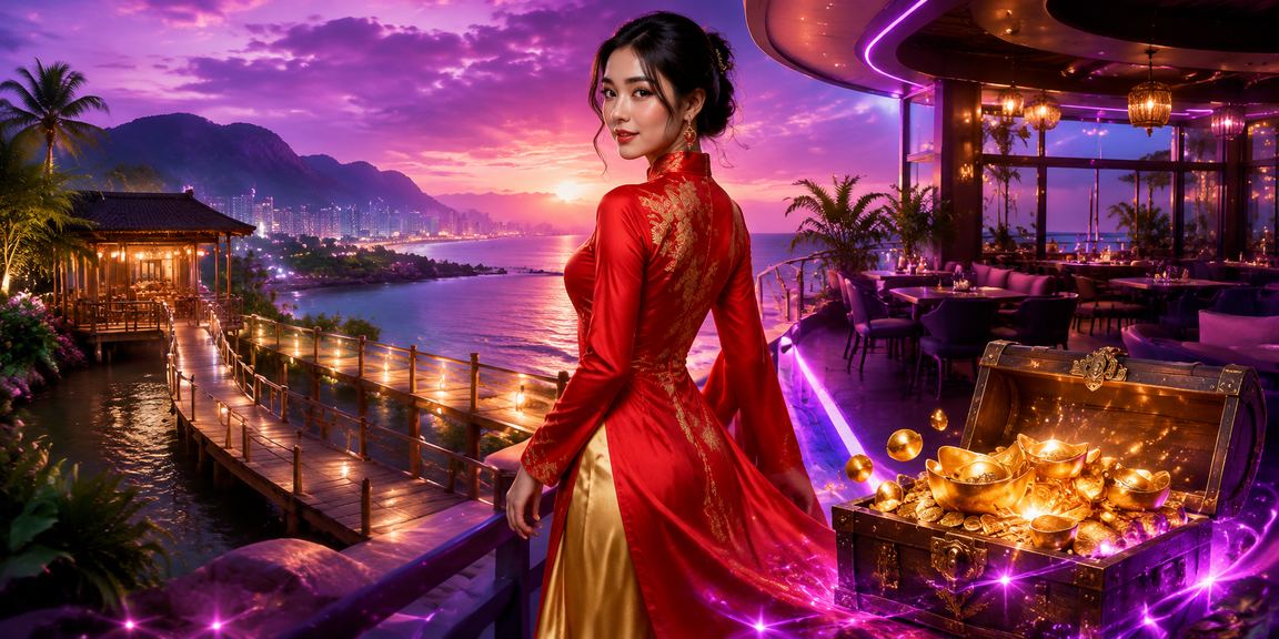 Phụ nữ áo dài tại Vũng Tàu kiểm tra kết quả xổ số qua điện thoại