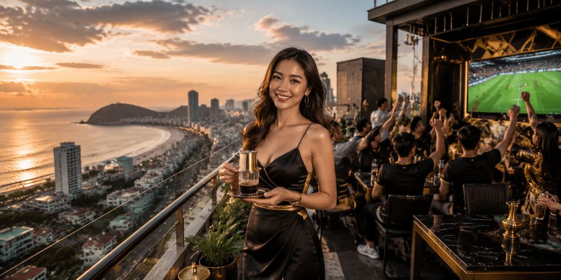 Người dùng Vũng Tàu kiểm tra giao dịch tài chính trực tuyến tại quán cà phê ven biển